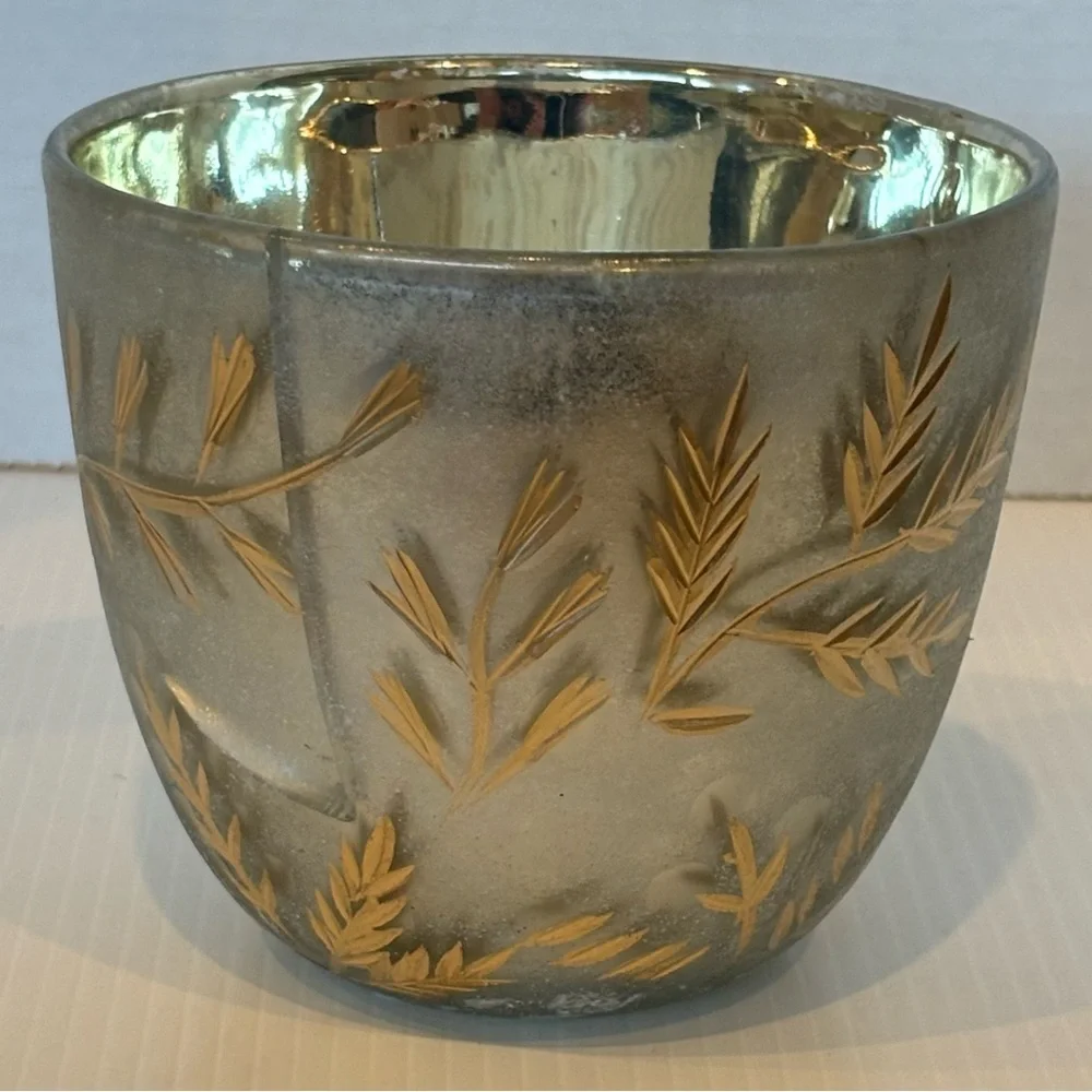 Anthropologie Silver/gold Etched Leaves Autumn Splendor Planter NWT